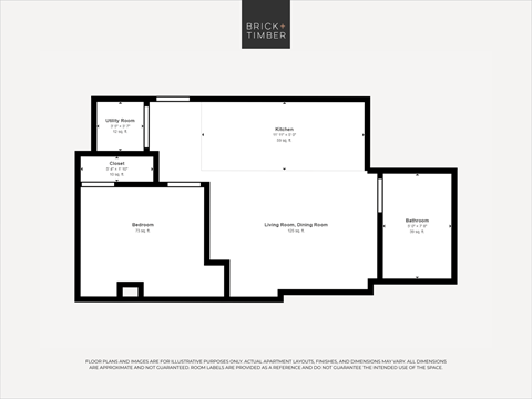 A black and white image of a floor plan for a Brick+Timber property.